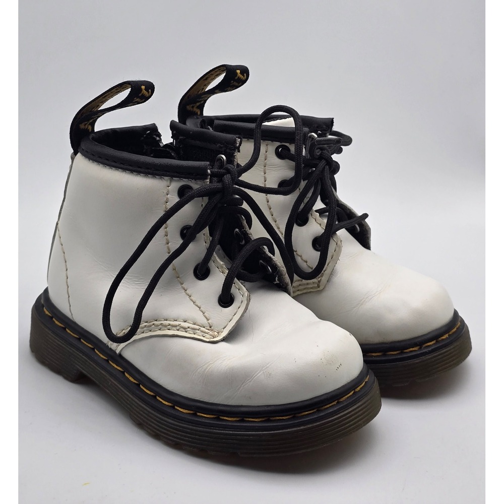 Dr. Martens White Leather Toddler Lace Up Side Zip Boots Size 5 US 1460